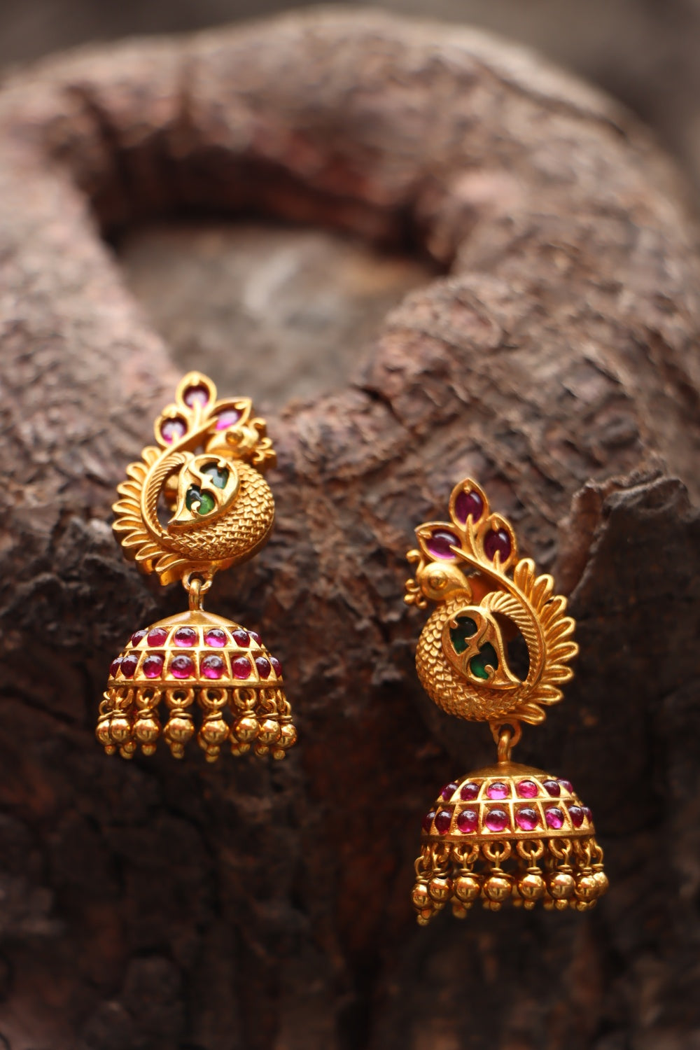 Peacock Design Temple Jhumka Earrings