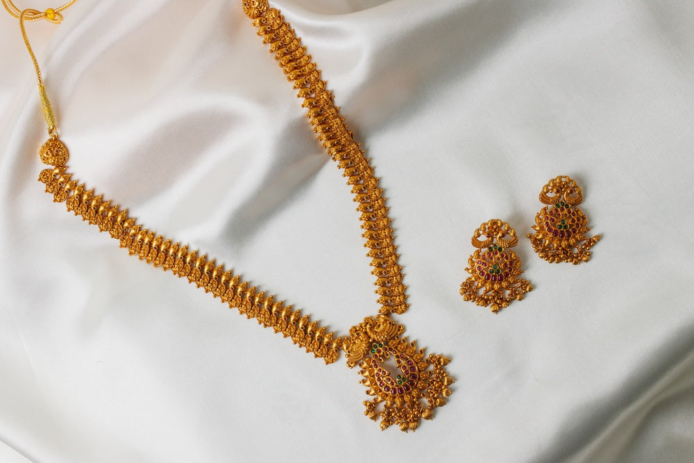 Traditional South Indian Gold Plated Necklace & Earrings Set
