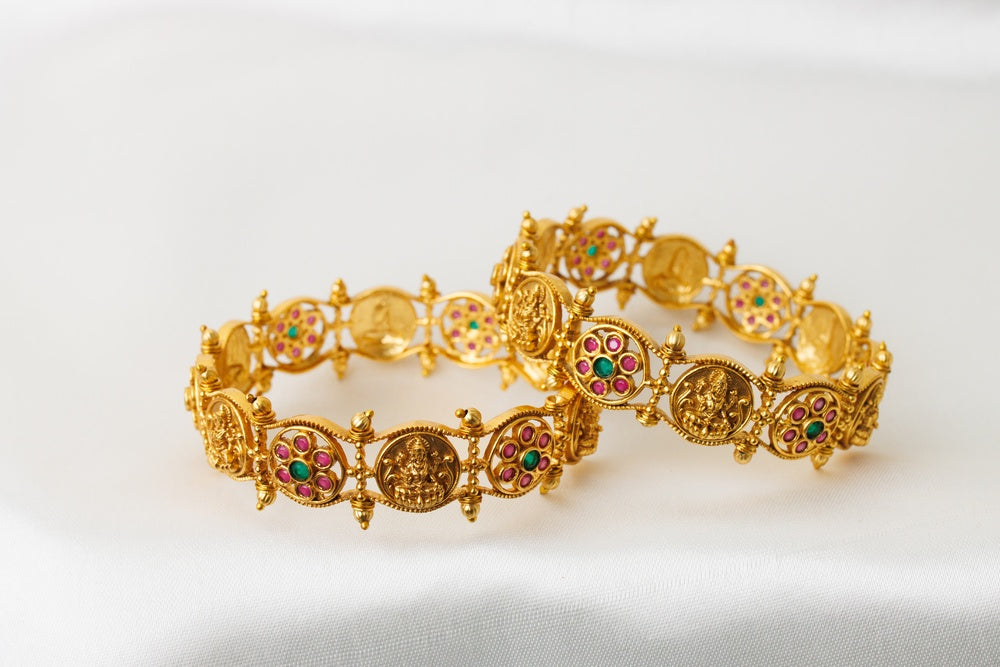 Lakshmi Coin Floral Kemp Bangles