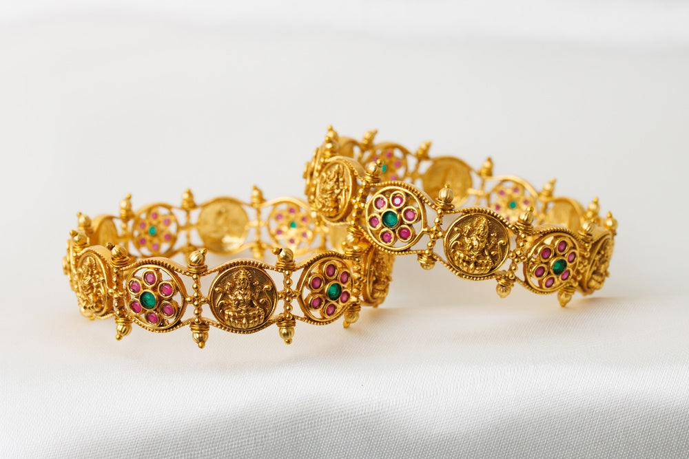 Lakshmi Coin Floral Kemp Bangles