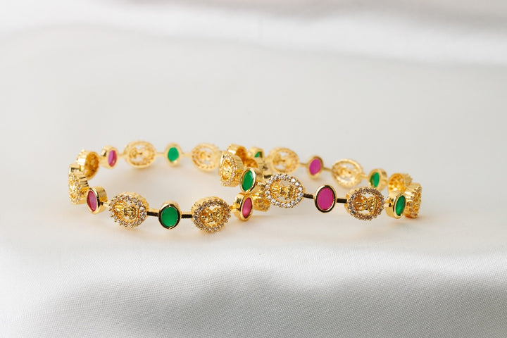 Elegant CZ Lakshmi Bangles with Color Accents