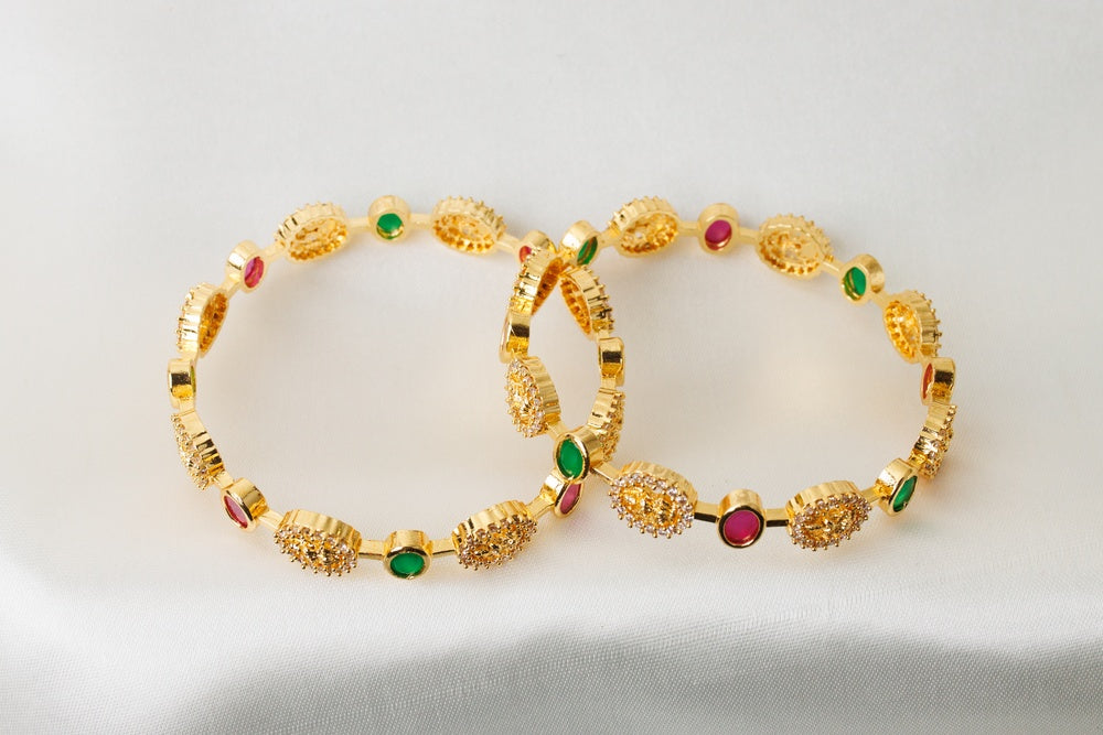 Elegant CZ Lakshmi Bangles with Color Accents