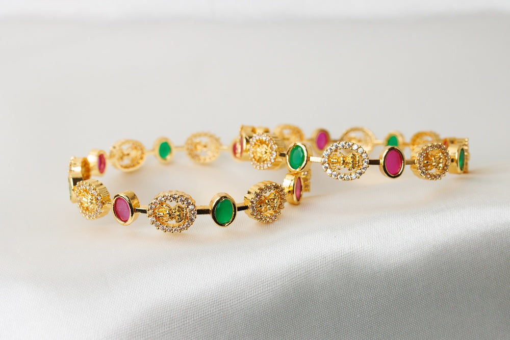 Elegant CZ Lakshmi Bangles with Color Accents
