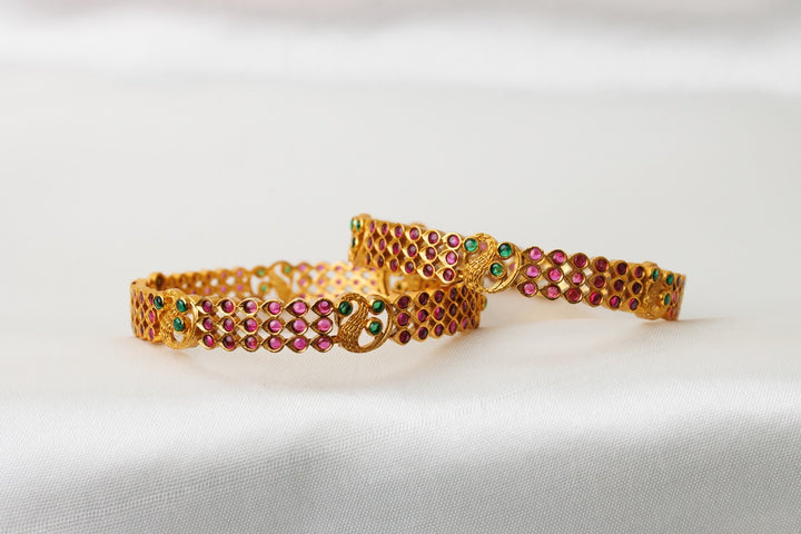 Peacock Crest Floral Bangles
