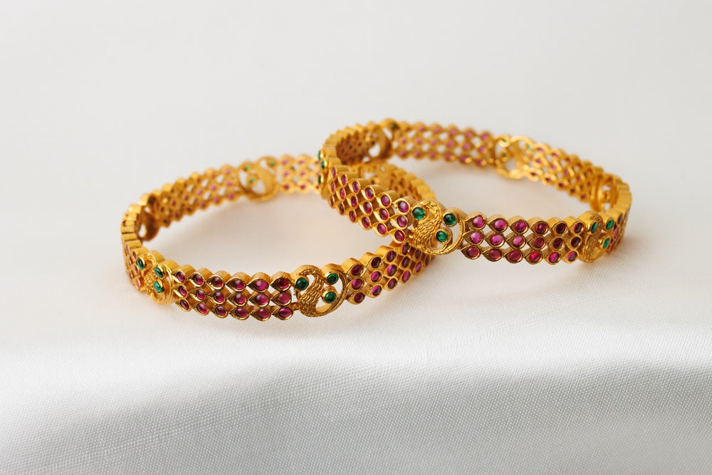 Peacock Crest Floral Bangles