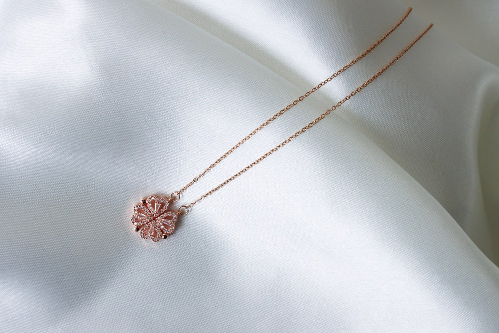 Convertible Rose Gold Blossom Heart Pendant Necklace