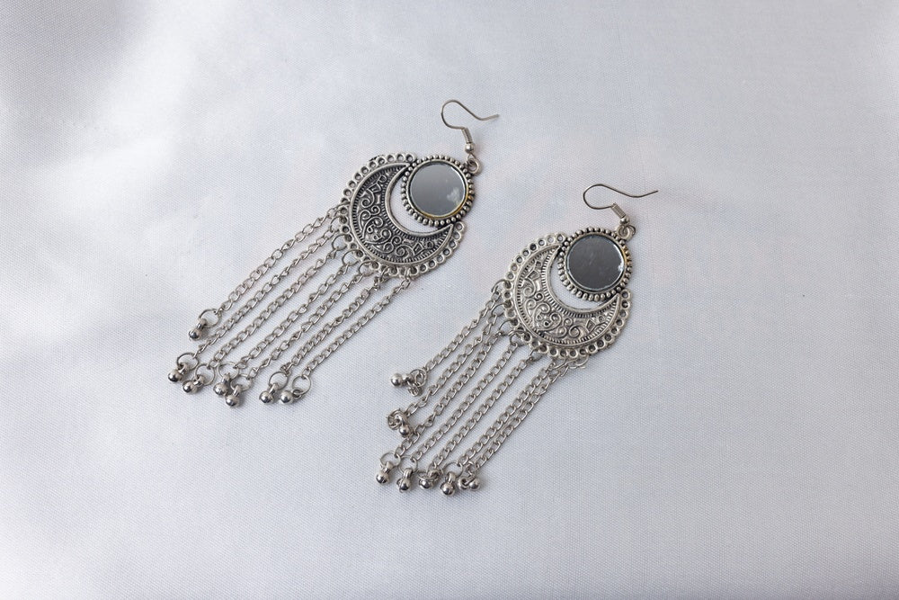 Antique Mirror Crescent Dangling Earrings