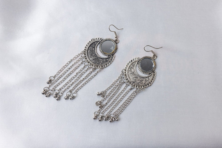 Antique Mirror Crescent Dangling Earrings