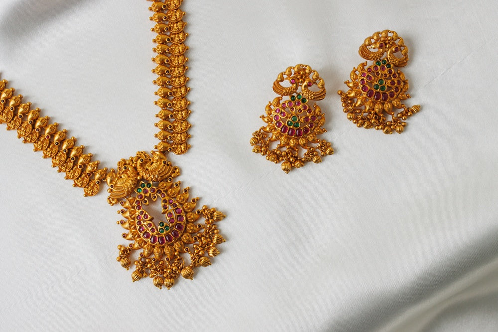 Traditional South Indian Gold Plated Necklace & Earrings Set